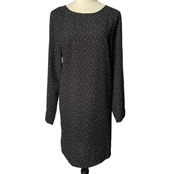 H&M Black Long Sleeve Shift Dress w/Small White Polka Dots & Keyhole (LG) - Picture 8 of 13